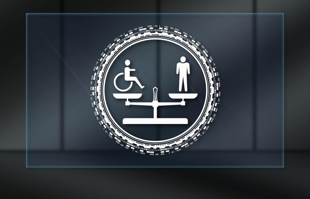Weight with handicapped logo on one side and a person on the other side